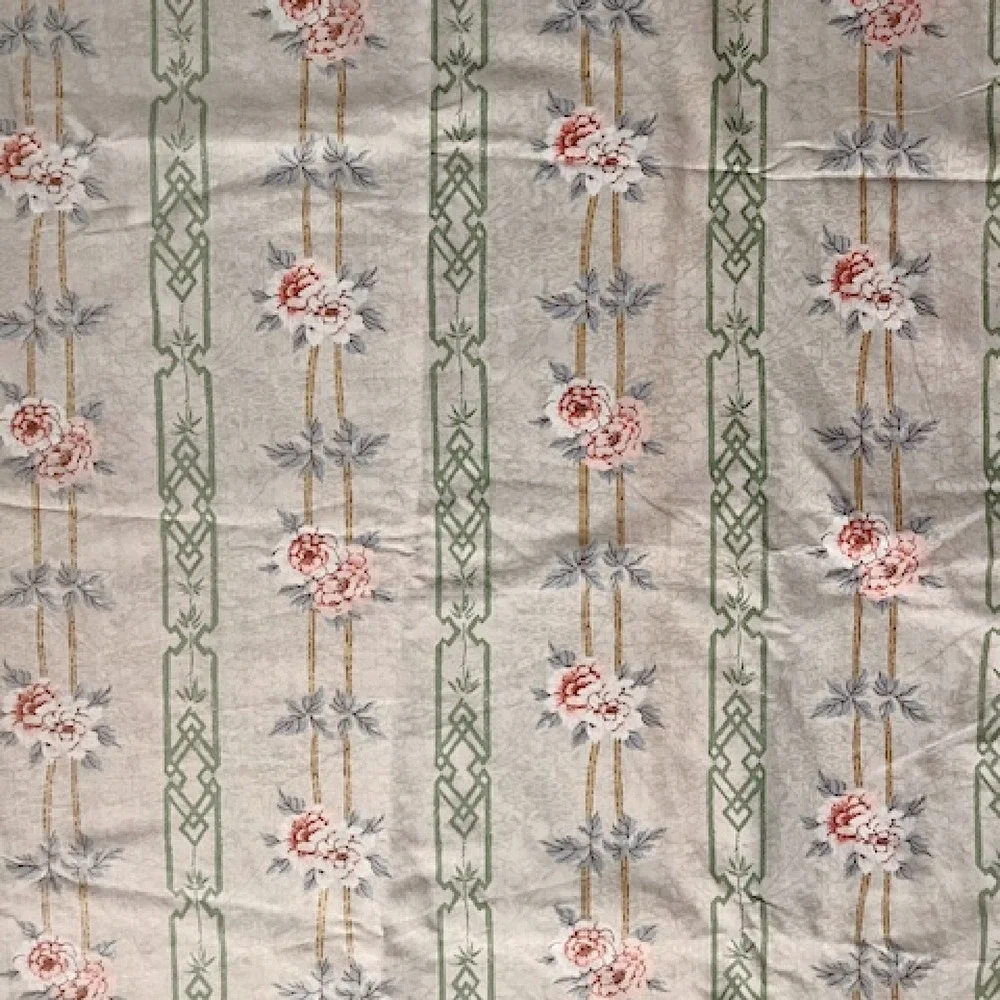 Vintage Full Size Flat Sheet beautiful Tan Floral with pink‎ flowers